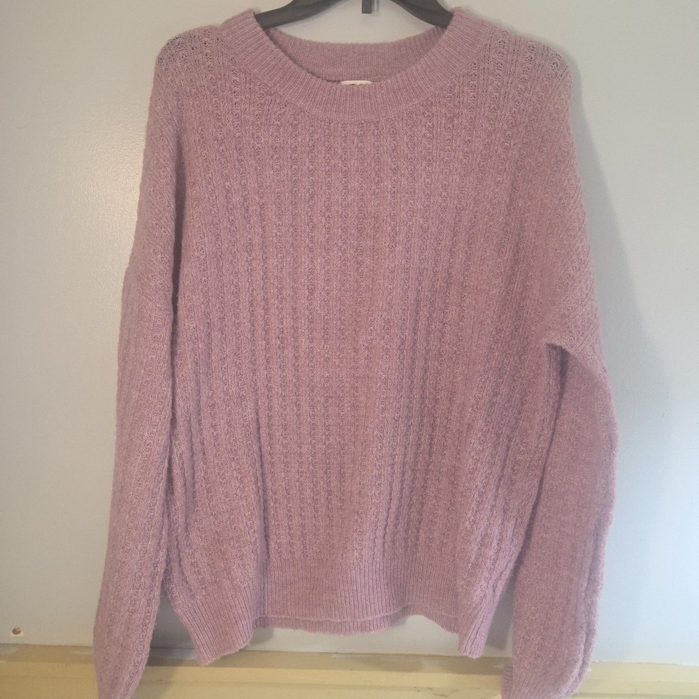 Pulse Sweater Womens Large Purple Cable Knit Weave Feminine Airy Light Classy